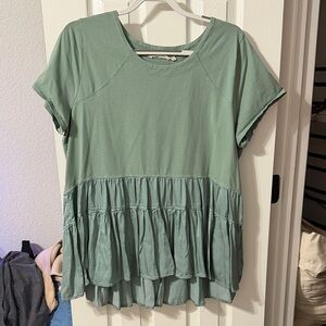 Soft Surroundings Green Ruffled Baby Doll Women's Top - 1X Very Cute For Spring
